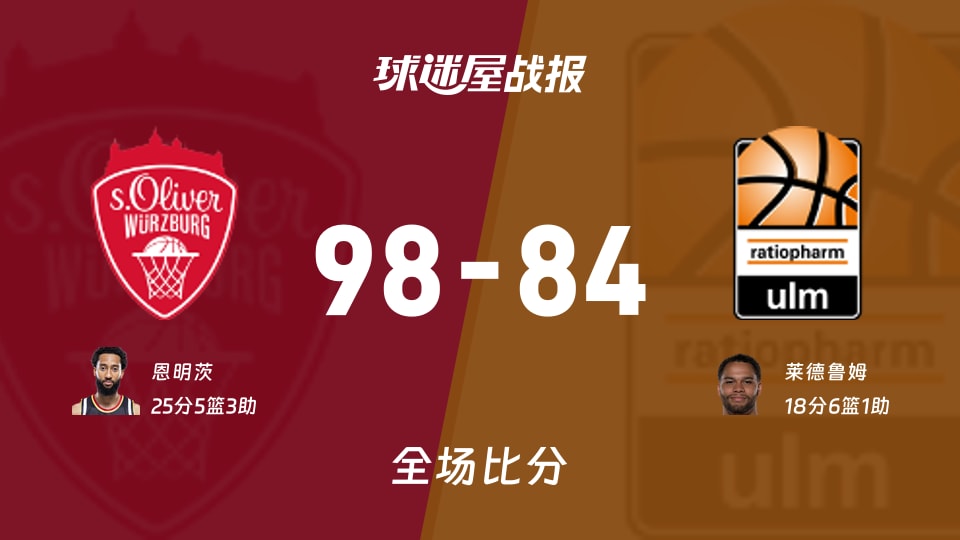 德篮甲维尔茨堡奥利弗vs乌尔姆兰蒂奥帕姆战报:98-84,恩明茨25+5+3 德篮甲维尔茨堡奥利弗vs乌尔姆兰蒂奥帕姆战报:98-84,恩明茨25+5+3